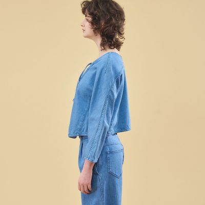 フレッシュブルーデニム レースアップブラウス | maison