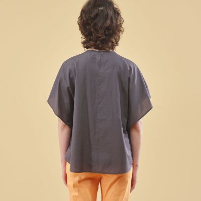 コットンシルクタイプライター ハーフスリーブブラウス | maison 