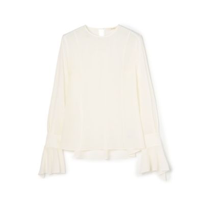 シルクシフォンストレッチ フレアカフスブラウス | maison