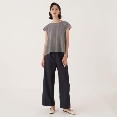 シルクストレッチシフォンチェック フレンチスリーブブラウス | maison 