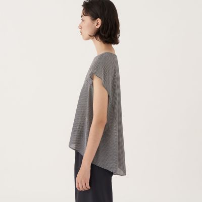 シルクストレッチシフォンチェック フレンチスリーブブラウス | maison 