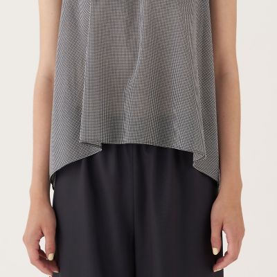 シルクストレッチシフォンチェック フレンチスリーブブラウス | maison 