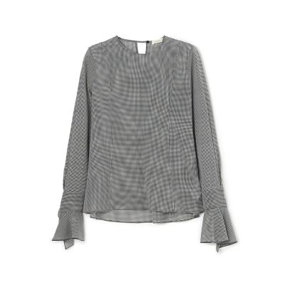 シルクストレッチシフォンチェック フレアカフスブラウス