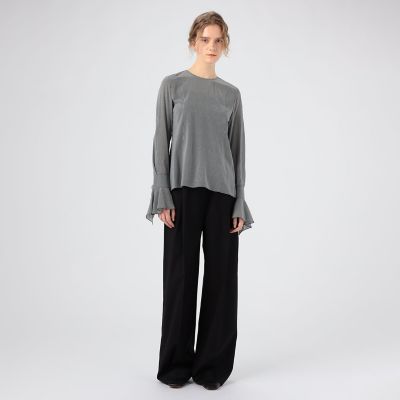 SALE★トゥモローランド 黒 シルクシフォン ストレッチ フレアカフスブラウス シルクストレッチシフォンチェック フレアカフスブラウス