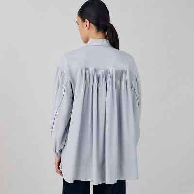コットンシルクポプリン　タックチュニックシャツ
