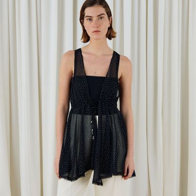1er Arrondissement - タグ付き新品　ティアラ　ドットプリント　ノースリーブ　ブラウス メタルドットプリント ペプラムノースリーブブラウス | maison