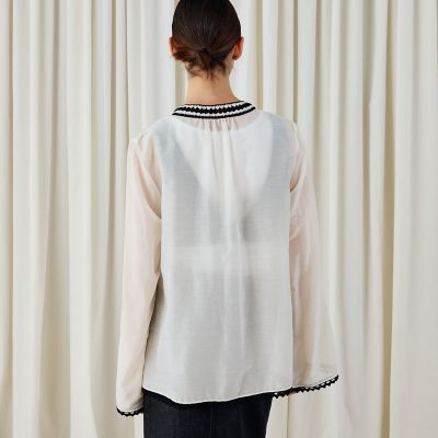 コットンシルクローン　フレアブラウス