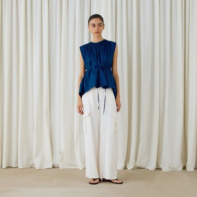 コットンシルクタイプライター　コクーンギャザーブラウス