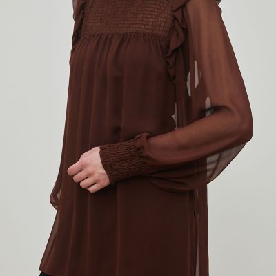 ベージュ シフォン チュニック 長袖　 ブラウス シフォン ブラウス レディース シフォンブラウス 長袖 七分袖 ぽ
