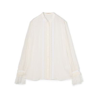 ＜maison TOMORROWLAND＞シアーレースコラージュ　マルチレーステープブラウス