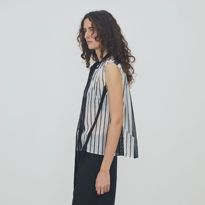 カッティングストライププリント ギャザーボウタイブラウス | maison