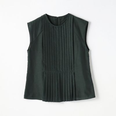 コットンシルク　プリーツフレンチスリーブブラウス