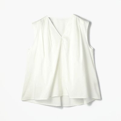 コットンシルクタイプライター　ノースリーブタックブラウス