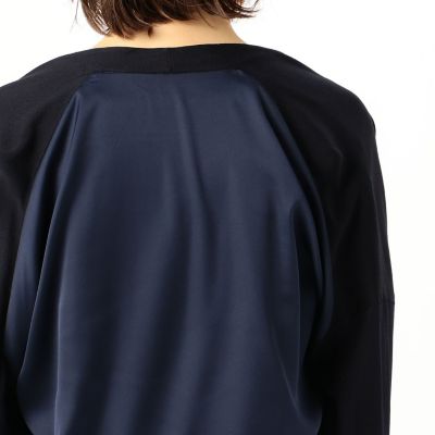 レーヨンナイロンサテンコンビ　フロントオープンカーディガン