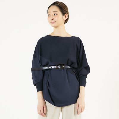 ファブリックコンビ　アシメトリーワイドシルエットプルオーバー
