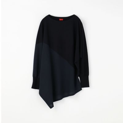 ファブリックコンビ　アシメトリーワイドシルエットプルオーバー