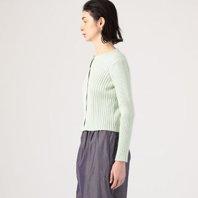 コットンシルクリブ　クルーネックカーディガン