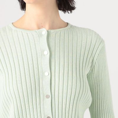 コットンシルクリブ　クルーネックカーディガン