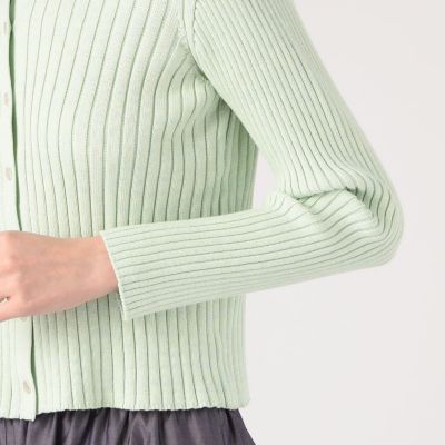 コットンシルクリブ　クルーネックカーディガン