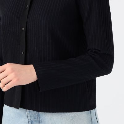 コットンポリエステルアセテート　クルーネックカーディガン
