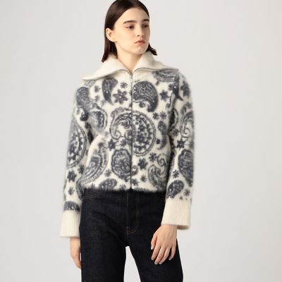 フォックスカシミヤペイズリージャカード ジップアップブルゾン