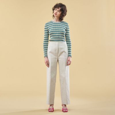 コットンアセテートリブ　クルーネックプルオーバー