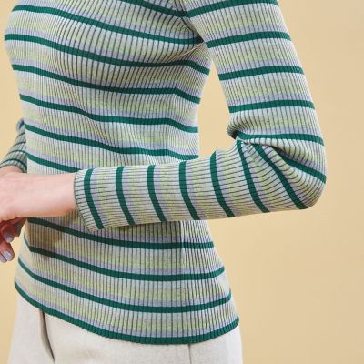 コットンアセテートリブ　クルーネックプルオーバー