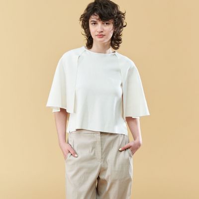 トゥモローランド　デプレ　ホワイト ミラノリブコットンニット プルオーバー コットンシルクミラノリブ ケーププルオーバー | maison