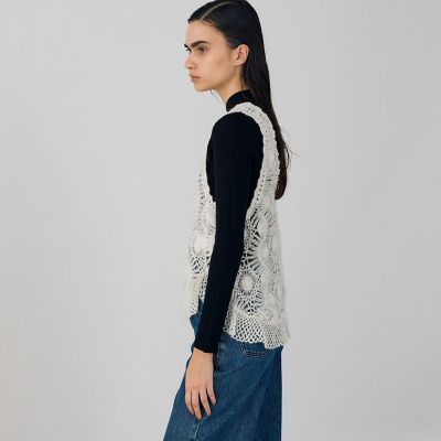 ヘアピンレースハンドニット　ヘムフレアトップス