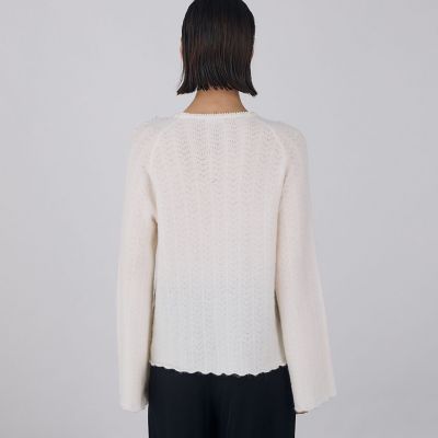 DES PRES 新品 パールレースステッチ ラグランスリーブプルオーバー 定価39600円 セーター ニット 24AW オフホワイト レディース デプレ【中古】5-1102T∞ パールレースステッチ ラグランスリーブプルオーバー | maison