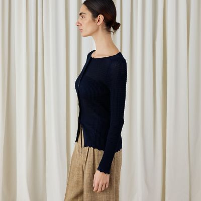 コットンアセテートリブ ボートネックカーディガン | maison