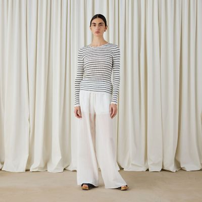 コットンアセテートリブ クルーネックプルオーバー | maison