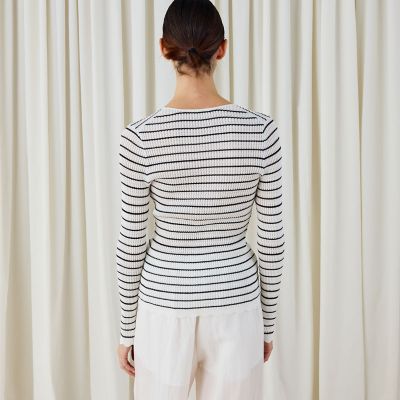 コットンアセテートリブ クルーネックプルオーバー | maison