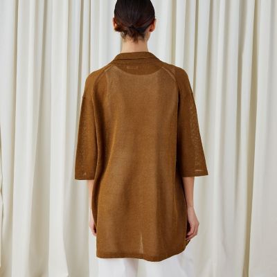コットンシルクペーパーツイスト　ラペルカラーカーディガン