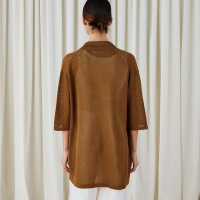 コットンシルクペーパーツイスト　ラペルカラーカーディガン