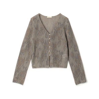 CABaN コットンカシミヤ ドットジャカードクルーネックカーディガン　ホワイト コットンカシミヤ ドットジャカードクルーネックカーディガン