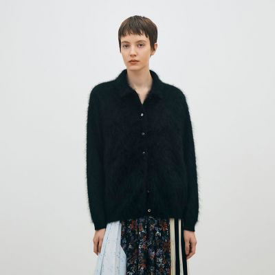 COOHEM カシミヤ シャツ カーディガン ニット 上質 ふわふわ 濃紺 3 カシミヤファーニット シャツカラーカーディガン | maison