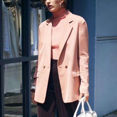 ウールポリエステルリブ　ハイネックプルオーバー