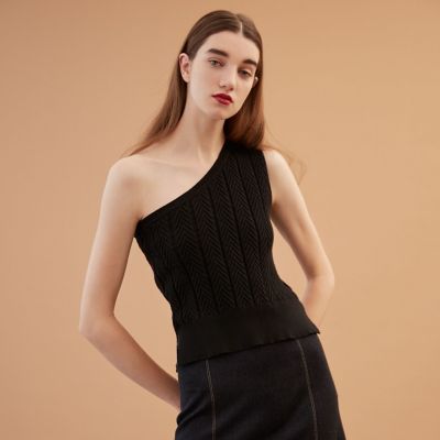 コットンポリエステル　ワンショルダープルオーバー