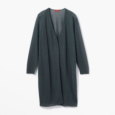 ナイロンポリエステルシースルーボーダー　ロングカーディガン