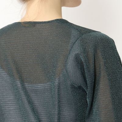 ナイロンポリエステルシースルーボーダー　ロングカーディガン