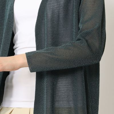ナイロンポリエステルシースルーボーダー　ロングカーディガン