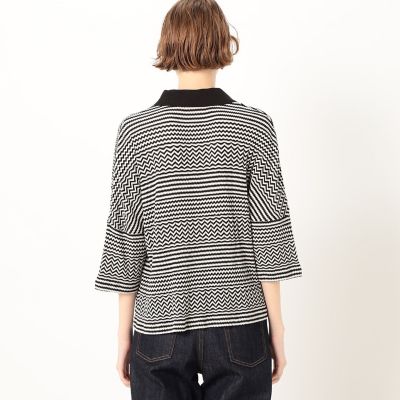 ストライプジャカード　ポロプルオーバー