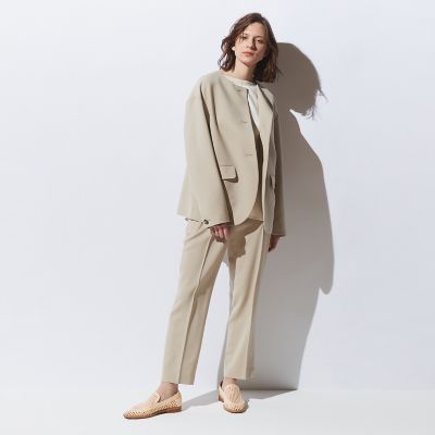 ウールオックスフォード　フロントタックテーパードパンツ