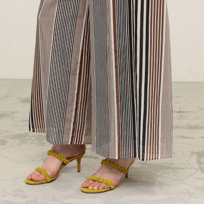 ランダムストライプ　ギャザーワイドパンツ