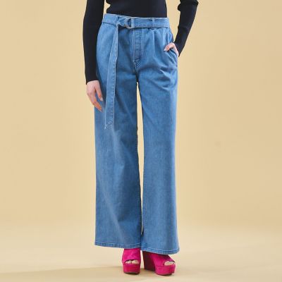 フレッシュブルーデニム　ベルテッドパンツ