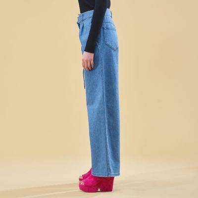 フレッシュブルーデニム　ベルテッドパンツ