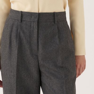 ウールポプリンメルトン　タックワイドパンツ