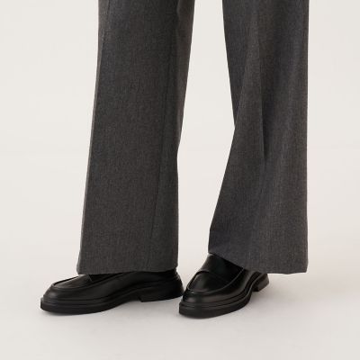 ウールポプリンメルトン　タックワイドパンツ