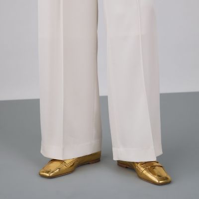 サテンジョーゼット　タックワイドパンツ